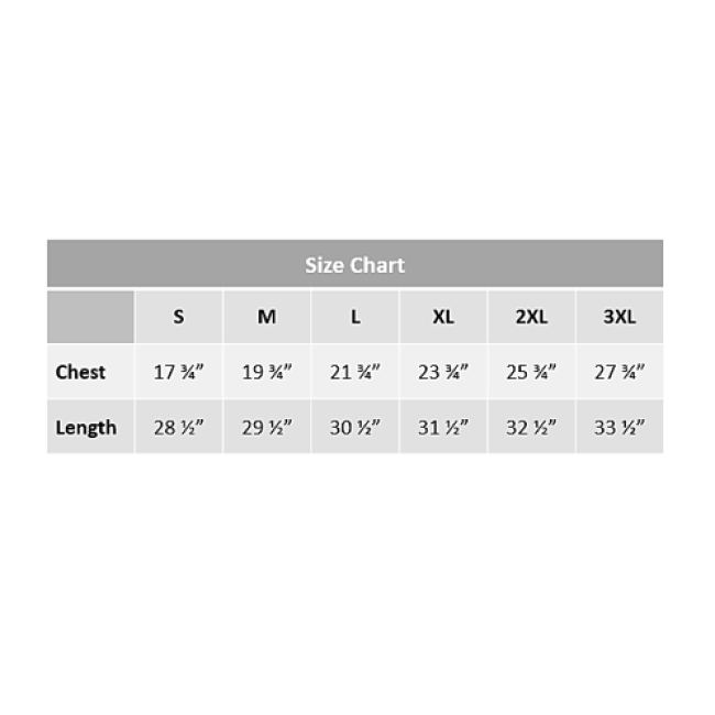 Explore Goodness Charcoal Tee Sizing Chart