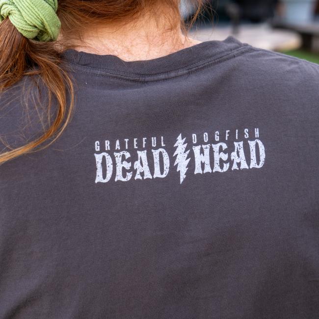 A charcoal colored tee shirt with the Dogfish Head and 