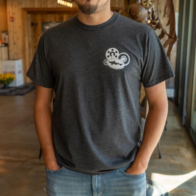 Charcoal Treehouse Tee in Dark Grey with White Dogfish Head Shark Logo On The Front