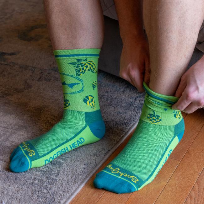 Lime Green Hop Socks on Model
