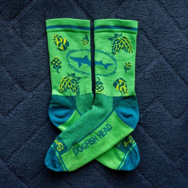 Flat Lay of Lime Hop Sock by Dogfish Head