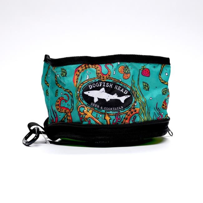 Collapsible dog bowl featuring underwater logo art