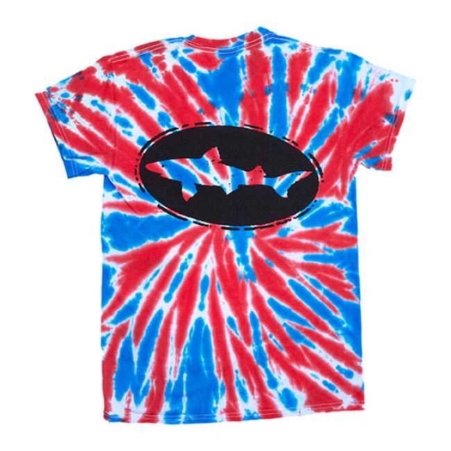 BackRed, White & Blue Tie Dye Short Sleeve crew neck tee with large Shark & Shield logo 
