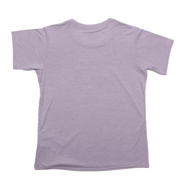 Plain back view of the lavender Dogfish Head x Patagonia women's tee with no graphics or text.