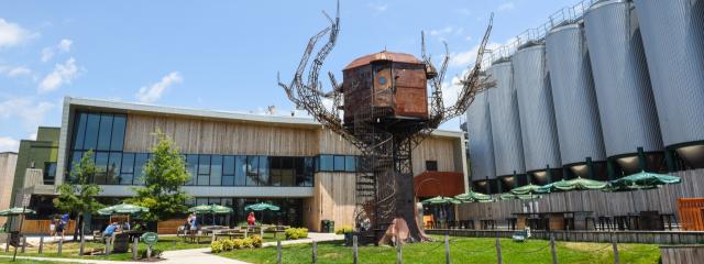 Brewery outside with blue sky