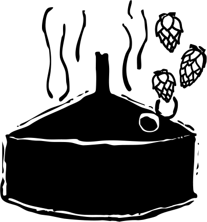 An illustration of a mashtun with hops over it.